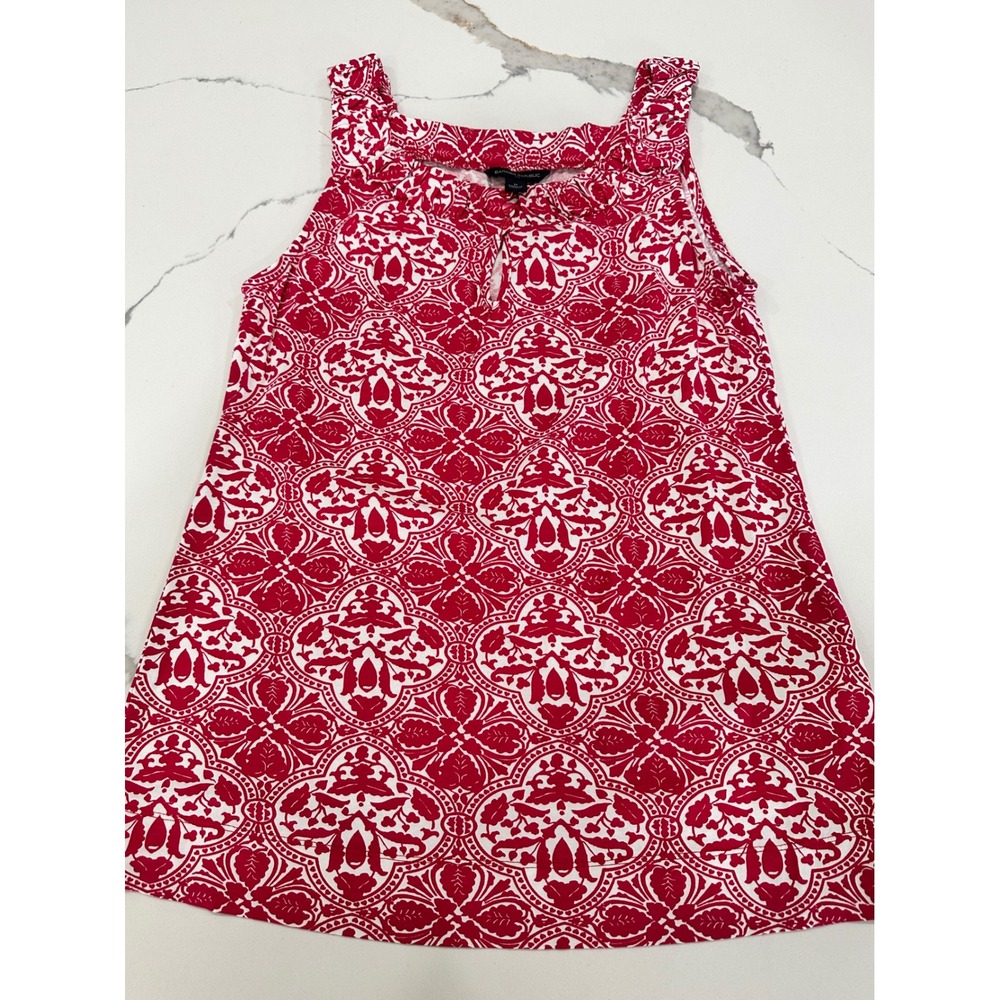 Banana Republic Red Damask Medallion Ruffle Neck Keyhole Sleeveless Top M